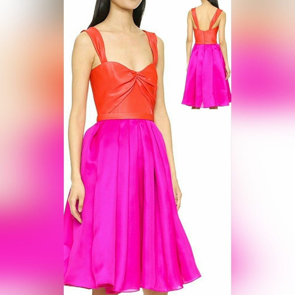 ●$3,990 NEW REEM ACRA FUSCHIA TANGERINE SILK RUNWAY DRESS US 8